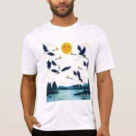 Geometric illustration depicting Birds hanging in  T-Shirt
