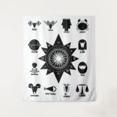 Geometric Indian Zodiac - 12 Vedic Signs  Wandteppich (Vorderseite)