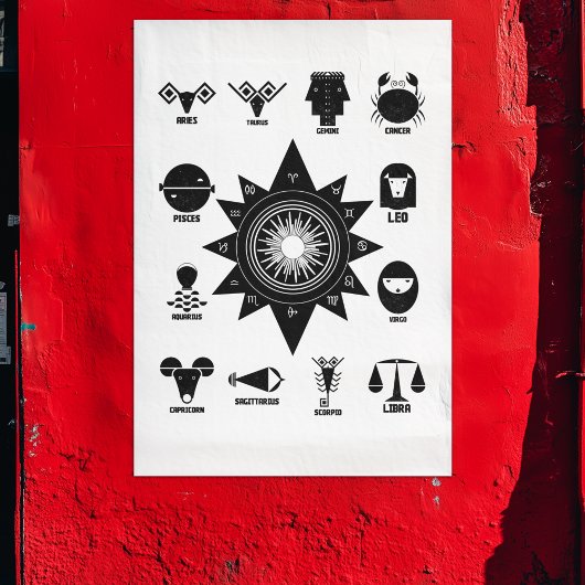 Geometric Indian Zodiac - 12 Vedic Signs  Wandteppich