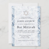 Geometric Indigo Pattern Watercolor Bar Mitzvah Einladung (Vorderseite)