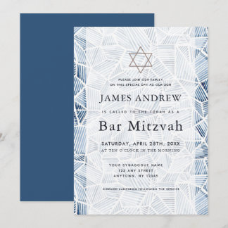 Geometric Indigo Pattern Watercolor Bar Mitzvah Einladung