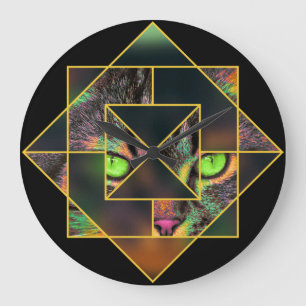 Geometric Interlocking Diamond Pop Art Pet Cat Große Wanduhr