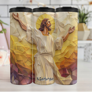 Geometric Jesus Christ mit Golden Halo Thermosbecher