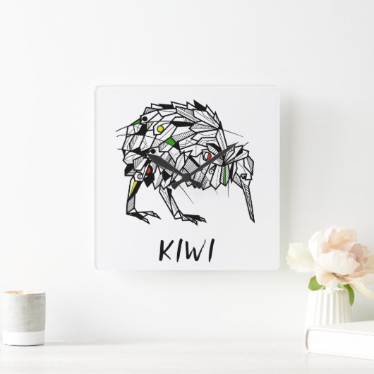 Geometric Koru kiwi Quadratische Wanduhr (Zuhause)