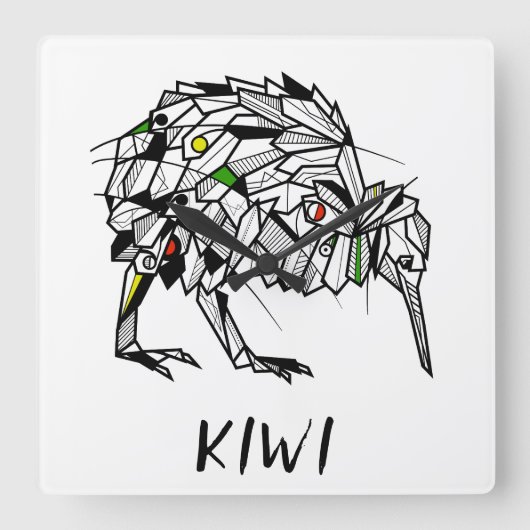 Geometric Koru kiwi Quadratische Wanduhr (Vorderseite)