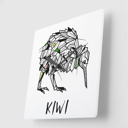 Geometric Koru kiwi Quadratische Wanduhr (Winkel)