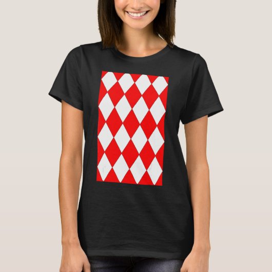 Geometric Large Harlequin Pattern Red And White T-Shirt (Vorderseite)
