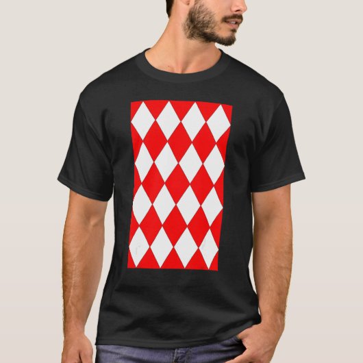 Geometric Large Harlequin Pattern Red And White T-Shirt (Vorderseite)