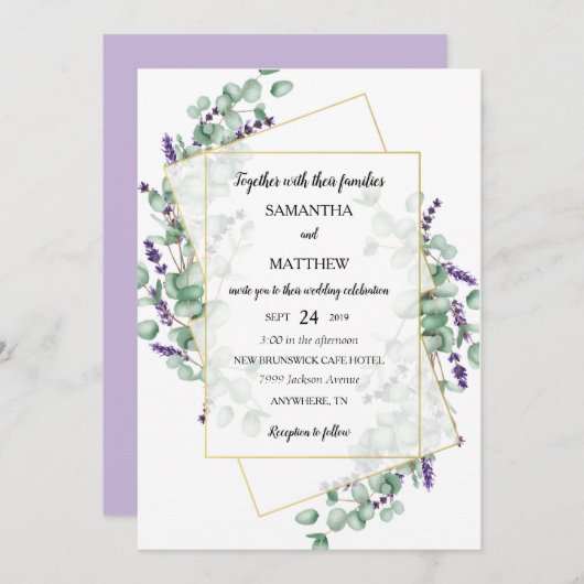 Geometric Lavender Eucalyptus Wedding Einladung (Vorne/Hinten)