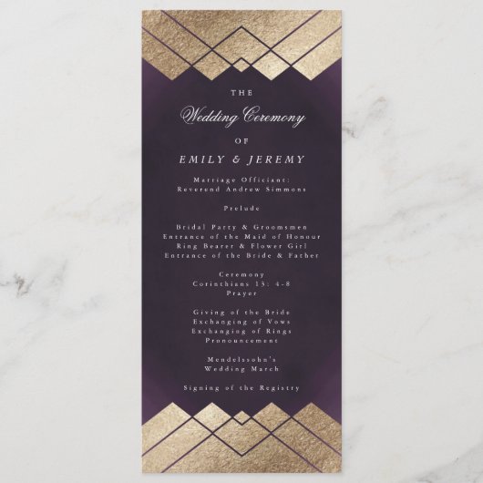 Geometric Lila Gatsby Wedding Programm (Vorderseite)