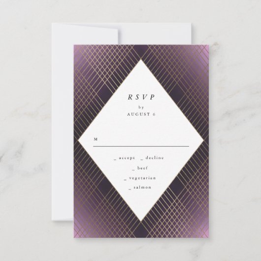 Geometric Lila Gatsby Wedding RSVP (Vorderseite)