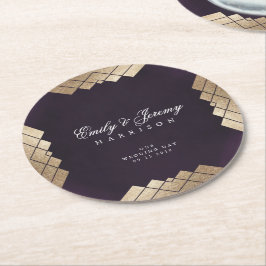 Geometric Lila Gatsby Wedding Runder Pappuntersetzer