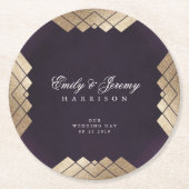 Geometric Lila Gatsby Wedding Runder Pappuntersetzer (Vorderseite)