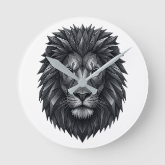 Geometric Lion King - Metallic Mandala Line Art Runde Wanduhr