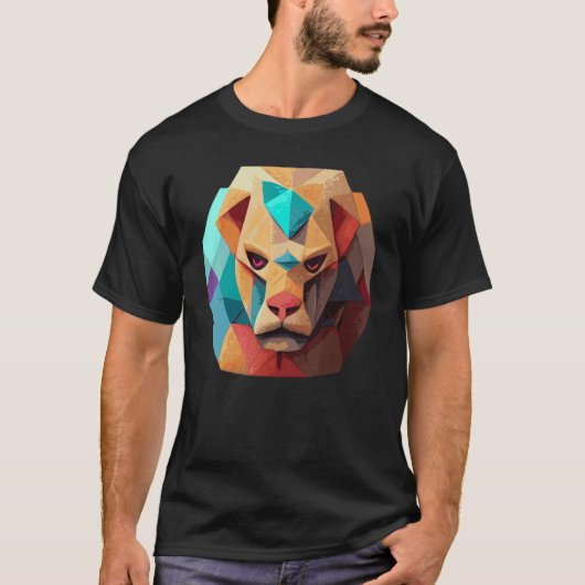 Geometric Lion Polygon Low Poly Lions Face 2 T-Shirt (Vorderseite)