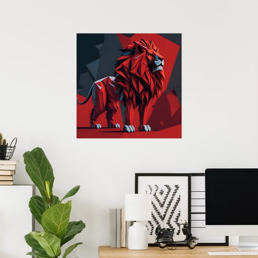 Geometric Lion Red Poster (Heimbüro)