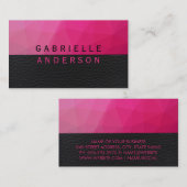 Geometric Magenta | Lux Black Leather Visitenkarte (Vorne/Hinten)