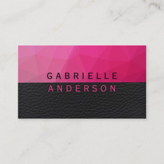 Geometric Magenta | Lux Black Leather Visitenkarte (Vorderseite)