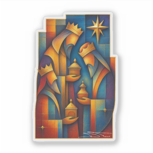 Geometric Magi - Three Wise Men Christmas Star Art Aufkleber (Vorderseite)