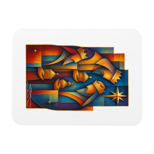 Geometric Magi - Three Wise Men Christmas Star Art Magnet (Horizontal)