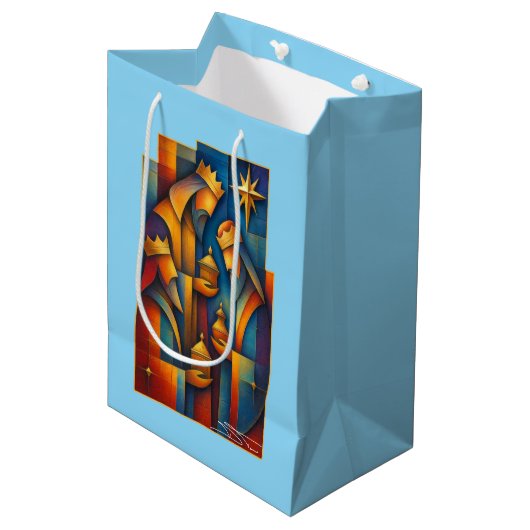 Geometric Magi - Three Wise Men Christmas Star Art Mittlere Geschenktüte (Vorderseite Schrägansicht)