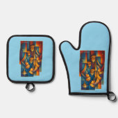 Geometric Magi - Three Wise Men Christmas Star Art Ofenhandschuh & Topflappen-Set (Vorderseite)