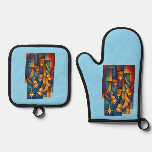 Geometric Magi - Three Wise Men Christmas Star Art Ofenhandschuh & Topflappen-Set (Vorderseite)