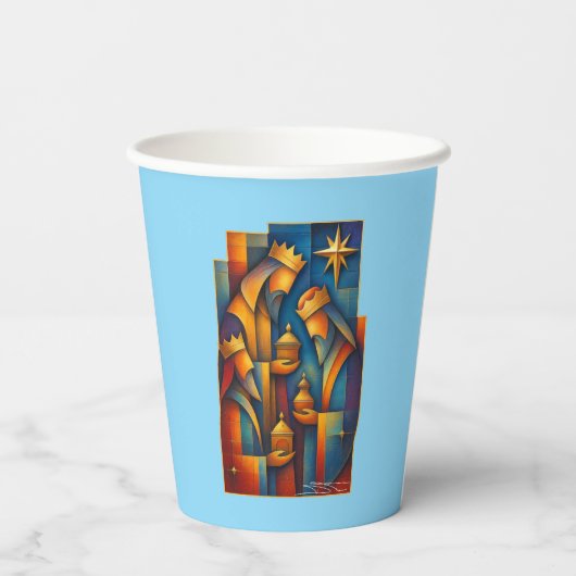 Geometric Magi - Three Wise Men Christmas Star Art Pappbecher (Rückseite)