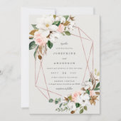 Geometric Magnolia Cotton Wedding Einladung (Vorderseite)