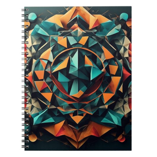 Geometric Mandala Fusion: Blue & Orange Dynamic De Notizblock (Vorderseite)