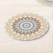 Geometric Mandala in Orange, Gray, and Blue Runder Pappuntersetzer (Angewinkelt)