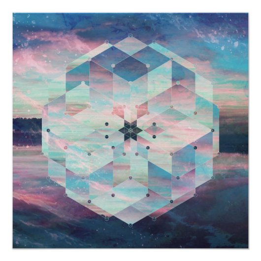 Geometric Mandala Polyscape Ocean Pastellblau Poster (Vorderseite)