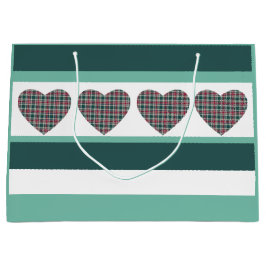 Geometric Modern Christmas Tartan Hearts Große Geschenktüte