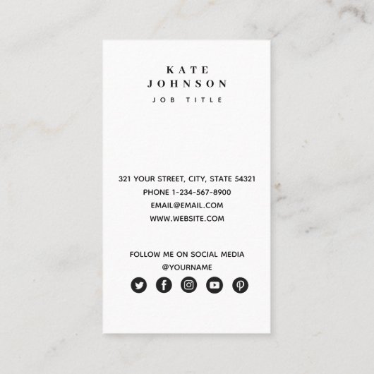 Geometric Modern Marble QR Code Social Media Visitenkarte (Rückseite)