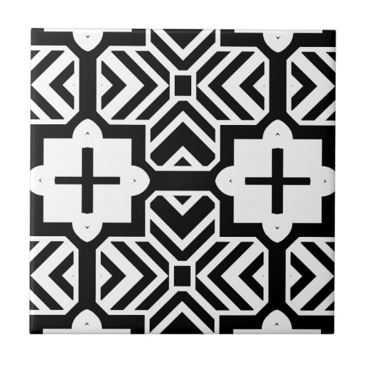 Geometric Modern Mosaic Pattern in Black and White Fliese (Vorderseite)