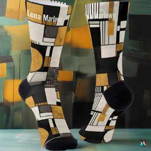 Geometric Modernist in Schwarz und Gold anpassbar Socken