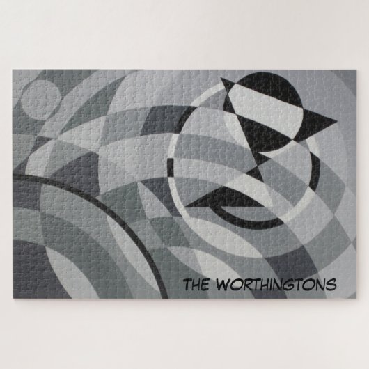 Geometric Monogram Name Black and White Circles  Puzzle (Horizontal)