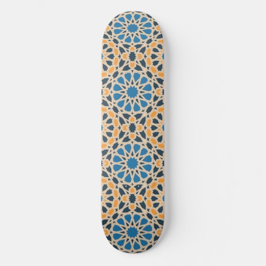 Geometric Moroccan Tile & Orange Pattern Skateboard (Vorderseite)