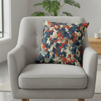 Geometric Mosaic in Blue and Red Kissen