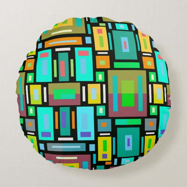 Geometric Mosaic Pillow Block Shape Rundes Kissen (Vorderseite)