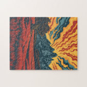 Geometric Mountain Peaks and Red Field Graphic Art Puzzle (Horizontal)