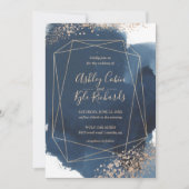 Geometric Navy and Gold Frame Watercolor Einladung (Vorderseite)