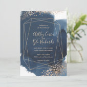 Geometric Navy and Gold Frame Watercolor Einladung (Stehend Vorderseite)