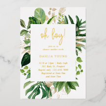 Geometric Oh Boy Tropical Baby Shower Gold