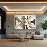 Geometric Opulence Leinwanddruck<br><div class="desc">Work that exudes luxury with precise geometric shapes. White meets rich gold,  creating a stunning 3D effect. Inspired by Art Deco,  it brings timeless elegance to high-end interiors,  adding depth and a touch of royalty to modern decor.</div>