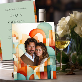 Geometric Orange Blue Peach Turquoise Wedding Einladung