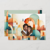 Geometric Orange Blue Peach Turquoise Wedding RSVP Karte (Vorne/Hinten)