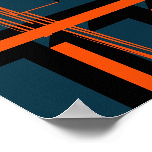 Geometric Orange Stripes Across Dark Shapes Poster (Ecke)