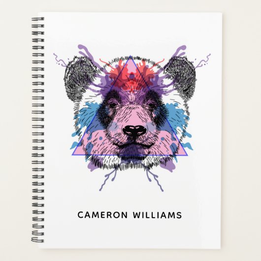 Geometric Panda Bear | Name hinzufügen Planer (Vorderseite)