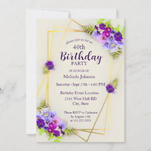 Geometric Pansy Floral 40. Geburtstag Einladung